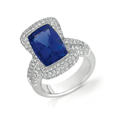 18K White gold fashion ring with diamonds and tzanite 18RO9692TD