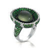 18k WHITE GOLD OVAL FASHION RING WITH DIAMONDS TSAVORITE AND PHRENITE 18RO834D