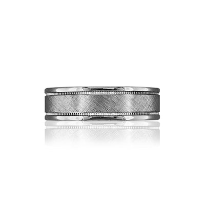 14K WHITE GOLD BRUSHED/MILIGRAIN 6MM WEDDING BAND