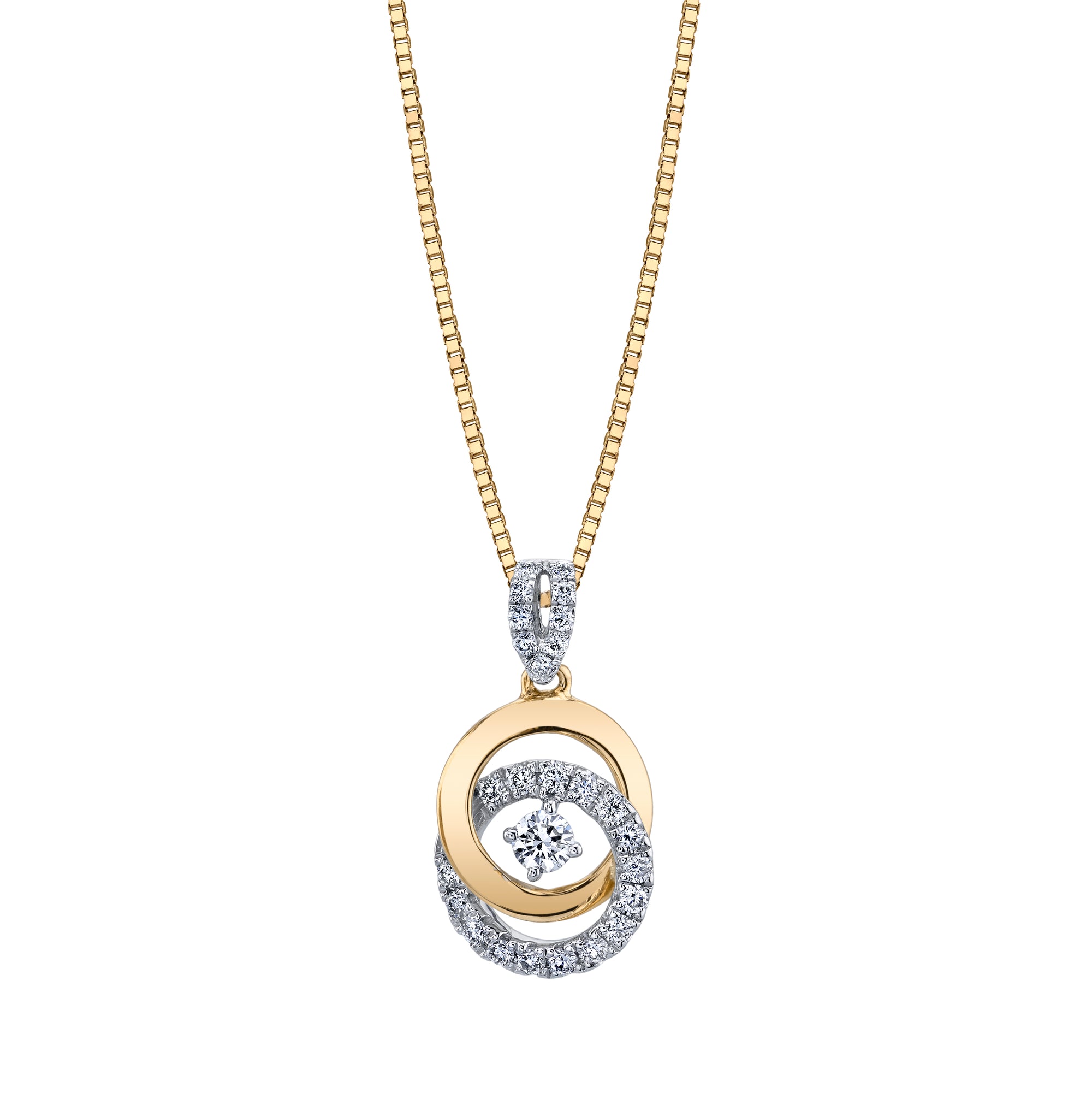 Two Tone Circle Diamond Pendant Necklace 14P09WYD
