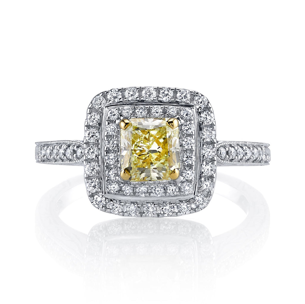 18K YELLOW DIAMOND DOUBLE HALO ENGAGEMENT RING