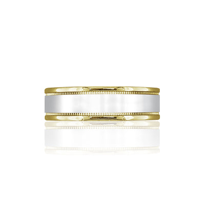 14K YELLOW/WHITE GOLD POLISH/FLAT 6.6MM WEDDING BAND